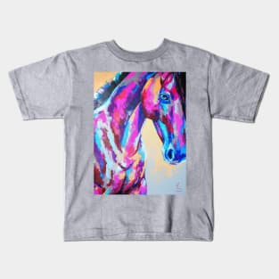 Oil horse portrait painting in multicolored tones. Kids T-Shirt